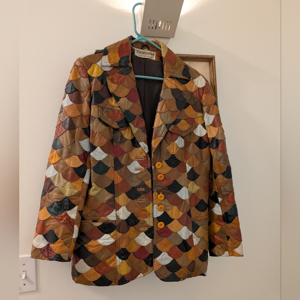 Scalloped Leather Blazer Jacket